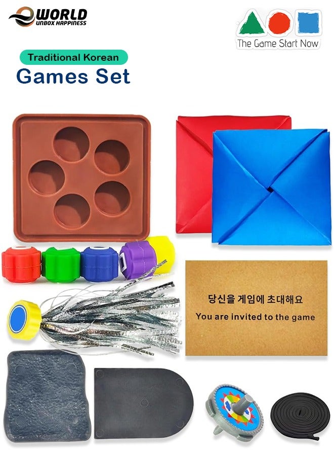 Eworld 5-in-1 Korean Traditional Game Set, Includes Gonggi, Jebi Chagi, Biseokchigi, Paeng-i, Ddakji Folk Game Collection for Kids and Adults. - Image 1