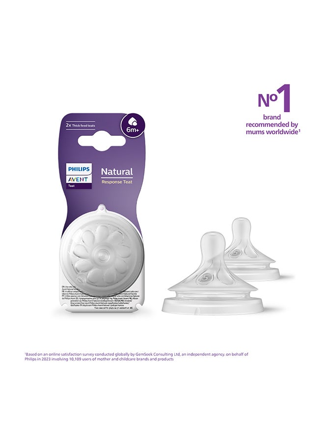 Baby Feeding Bottle Teat Natural Response SCY965/02 | 6M+ Age | Flow 5 | BPA Free, Extra Fast Flow (Pack of 2 Nipples) | No.1 Brand Recommended By Moms Worldwide