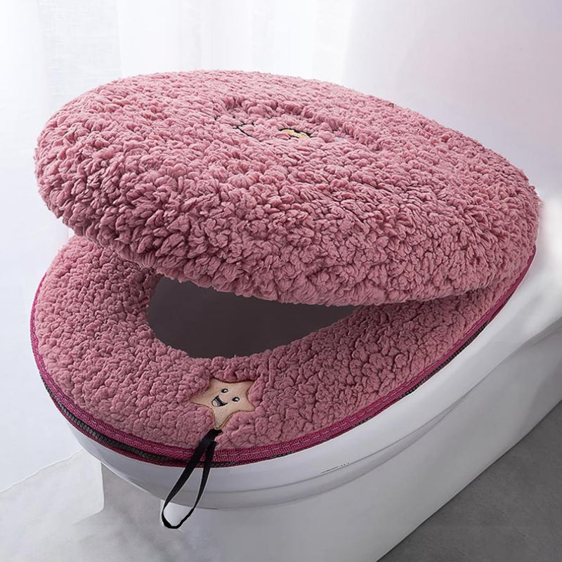 HICYOO Toilet Seat Warmer Cover Toilet Lid Cover Red Fuzzy Toilet Seat Covers for Bathroom with Zipper Handle Plush Thicker Washable - Image 2
