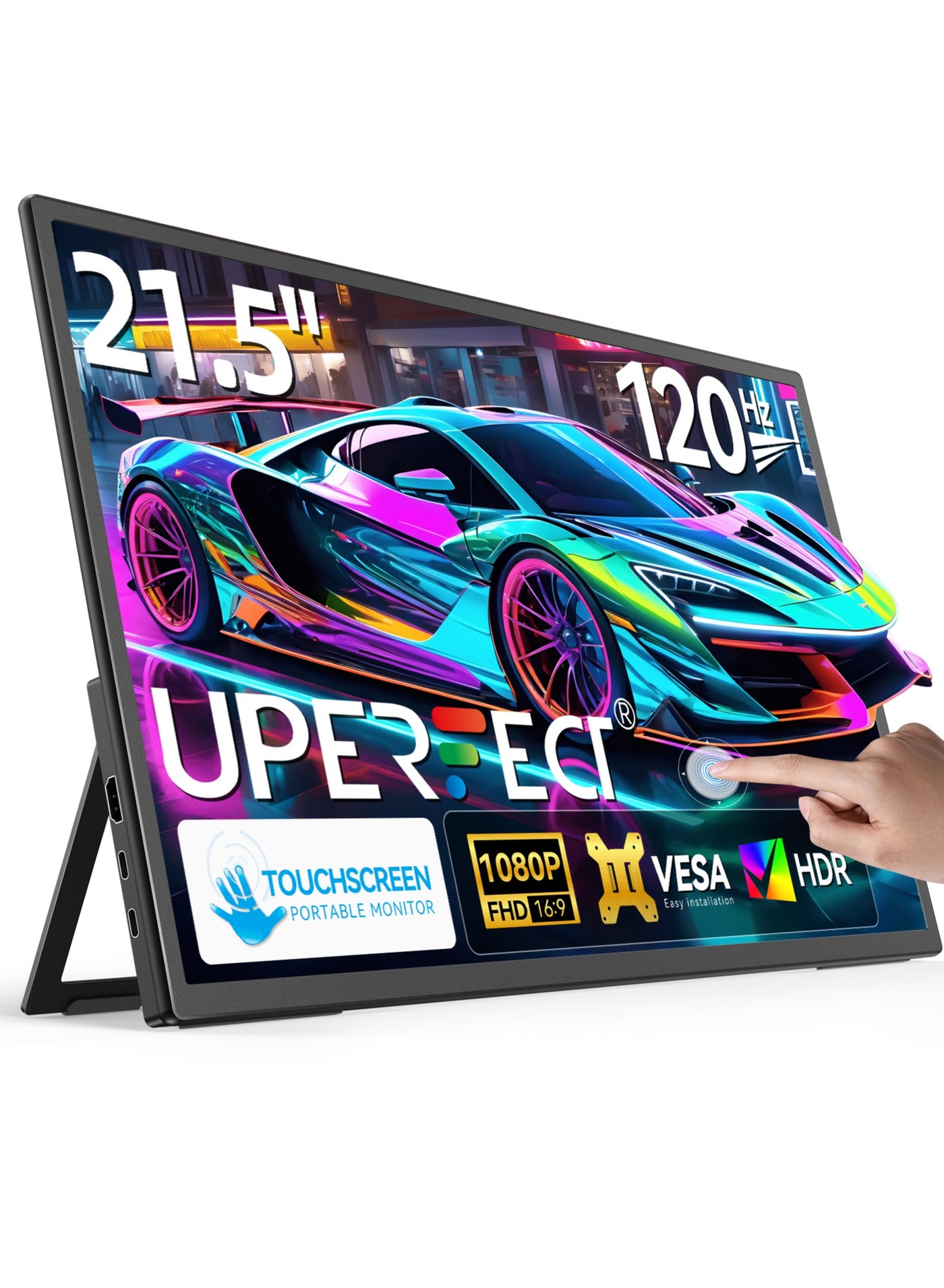 UPERFECT 21.5 Inch Portable Monitor IPS Display 1920x1080 with Integrated Mount USB C Mini HDMI for Laptop PC Smartphone XBO Switch PS4/5, Metal Body, Portable Screen VESA Mountable