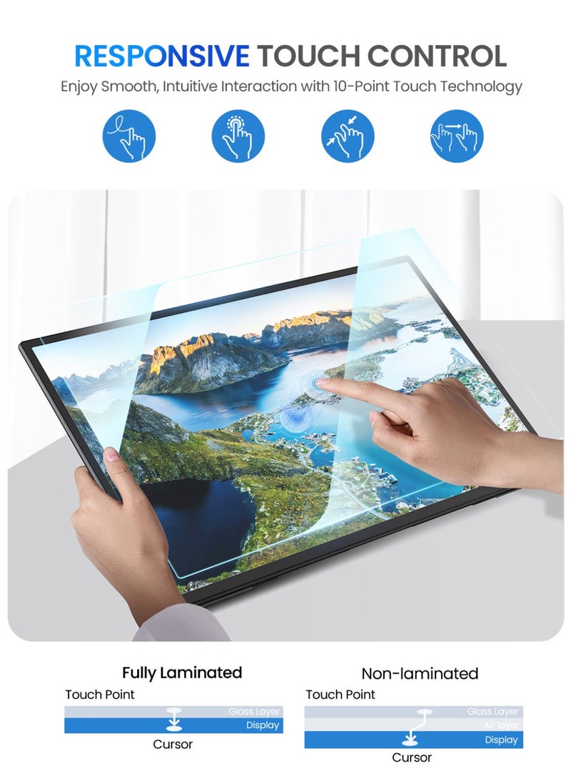 أوبيرفكت شاشة عرض محمولة IPS مقاس 21.5 بوصة IPS شاشة محمولة مقاس 21.5 بوصة 1920 × 1080 مع حامل مدمج USB C Mini HDMI للكمبيوتر المحمول الكمبيوتر الشخصي الذكي XBO Switch PS4/5، هيكل معدني، شاشة محمولة قابلة للتركيب VESA - Image 4