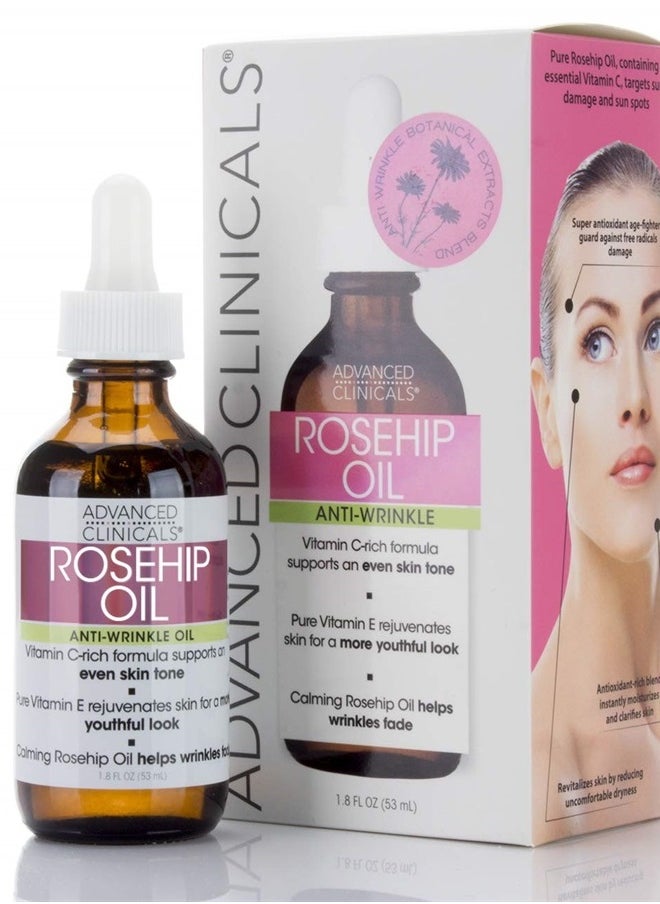 Advanced Clinicals Rosehip Oil Facial Skin Care Serum Moisturizer Face Oil W/Vitamin C & Vitamin E For Reducing Appearance Of Sun Damage Skin, Age Spots, & Wrinkles, 1.8 Fl Oz (Pack of 1)  - Image 1