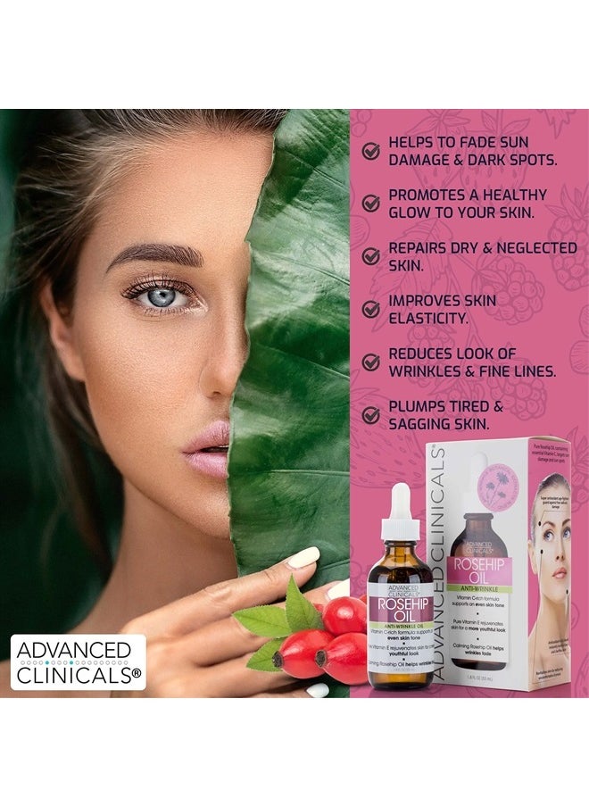 Advanced Clinicals Rosehip Oil Facial Skin Care Serum Moisturizer Face Oil W/Vitamin C & Vitamin E For Reducing Appearance Of Sun Damage Skin, Age Spots, & Wrinkles, 1.8 Fl Oz (Pack of 1)  - Image 3