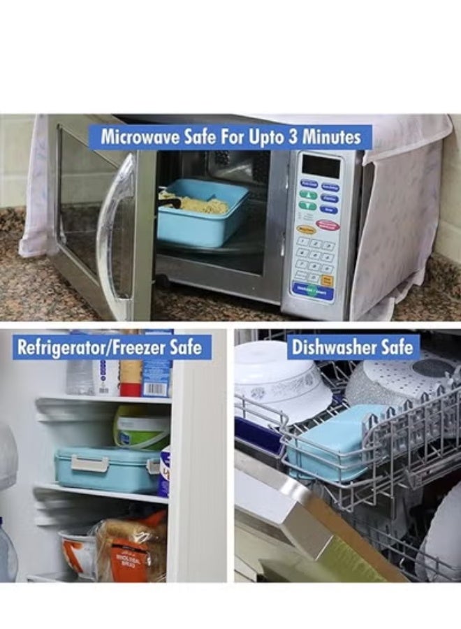 علبة غداء من قش القمح للأطفال والكبار، بثلاثة أقسام مانعة للتسرب، مع ملعقة وشوكة، مصنوعة من مواد آمنة وصديقة للبيئة للطعام – اللون الأزرق (مجموعة) - Image 5