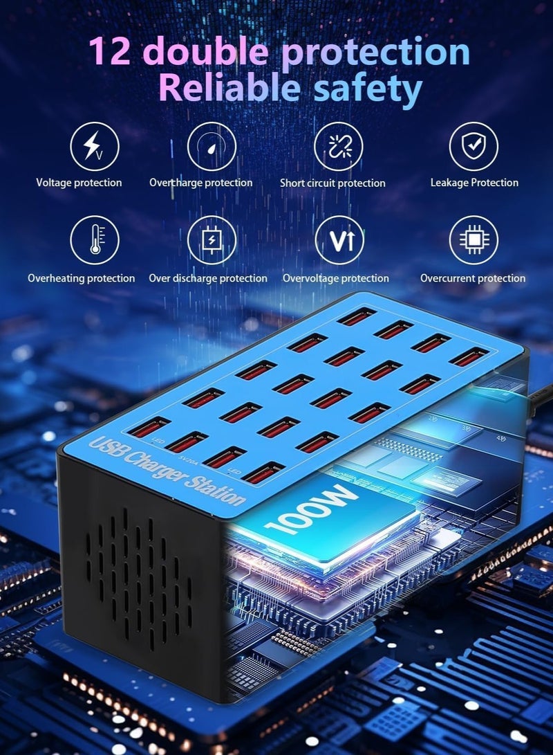 JAJEEK "Pack of 2 – 20-Port 80W Multi USB Charging Station with Smart Detection for Smartphones, Tablets & USB Devices (Orange)" - Image 2