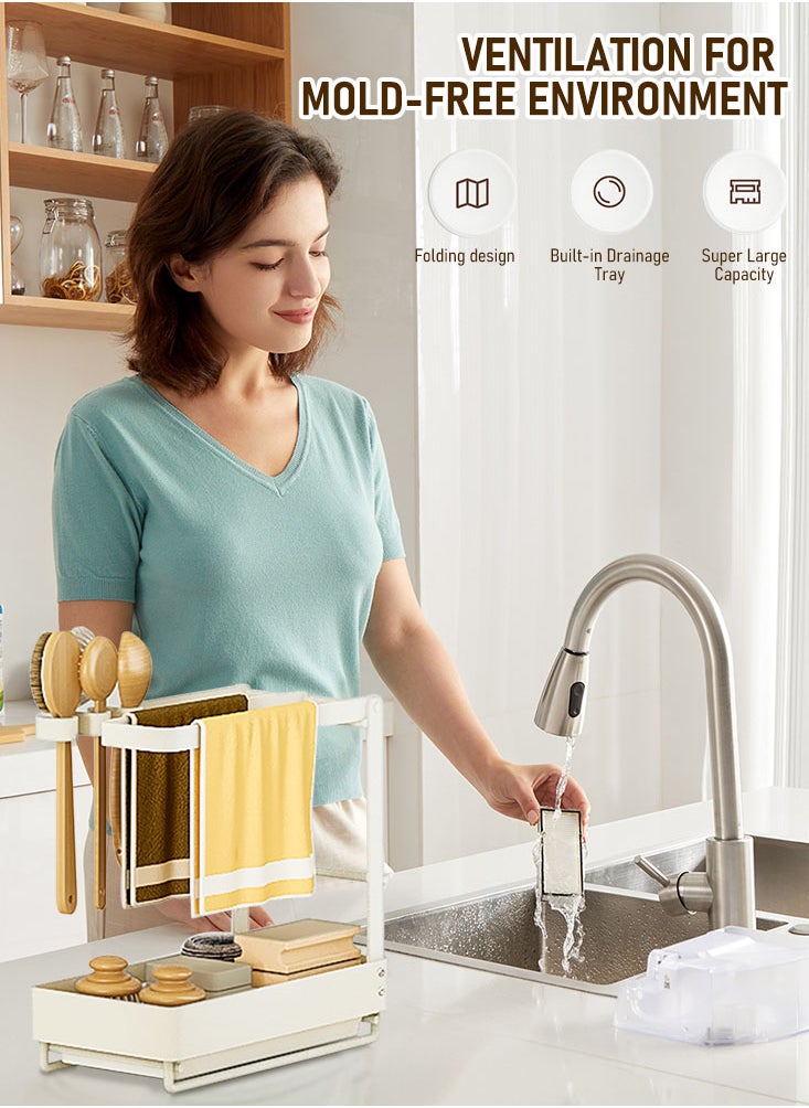 Perfii Stainless Steel Sink Caddy Organizer with Removable Drip Tray - Multifunctional Kitchen Sponge Holder and Storage Rack  - Image 3