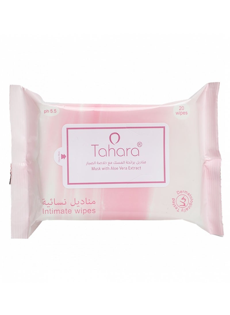 TAHARA Intimate Musk scented wet wipes pack With Aloe Vera Extract Contains 20 Pieces White 4g  - Image 2