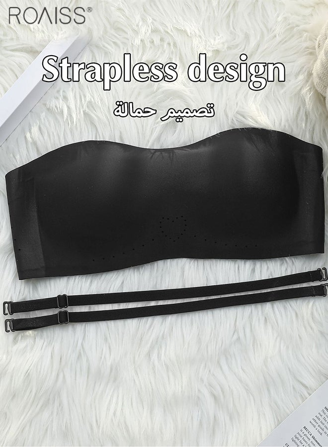 roaiss Women's Seamless Bra Strapless Design Dress Bra Anti Slip Removable Shoulder Strap Daily Bra - Image 3