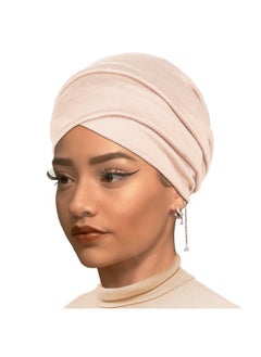 1 Piece Stretch Head Wraps Fashion Headband African Solid Color Turban Neck Sleeve Soft Breathable Headwrap For Women (Beige)