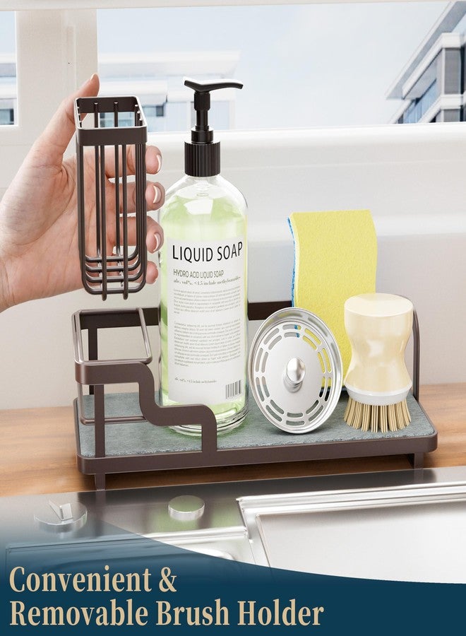 Consumest Sponge Holder for Kitchen Sink - Sink Caddy Organizer with Water Absorbing Stone Tray, Detachable Brush Holder, Stainless Steel Kitchen Counter Organizer Rack, Bronze - Image 3