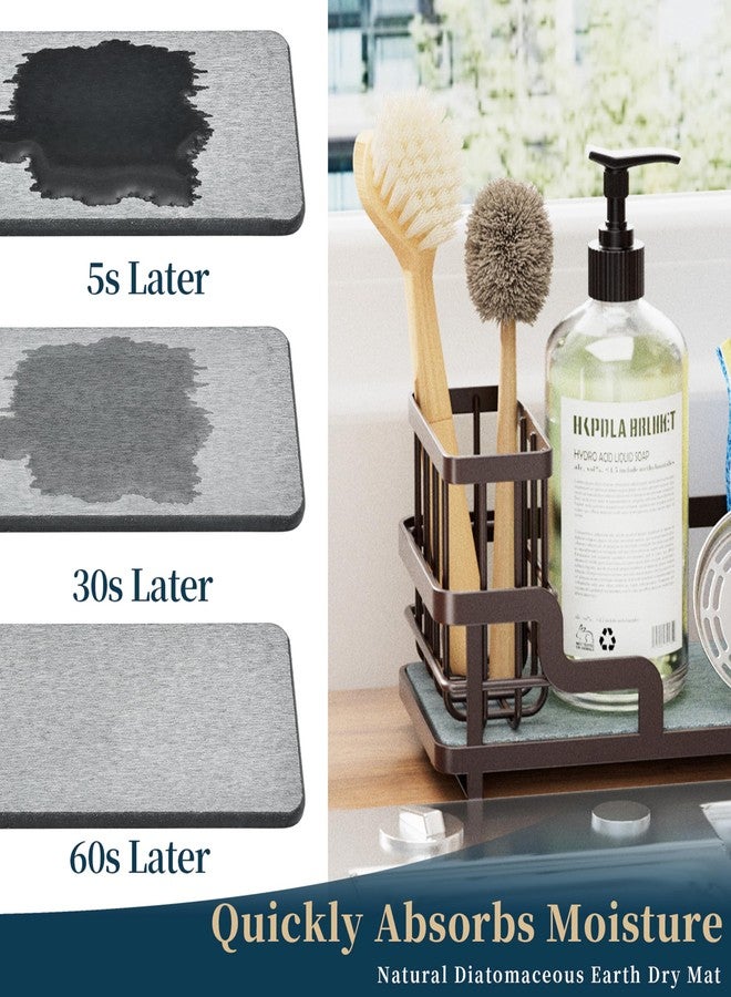 Consumest Sponge Holder for Kitchen Sink - Sink Caddy Organizer with Water Absorbing Stone Tray, Detachable Brush Holder, Stainless Steel Kitchen Counter Organizer Rack, Bronze - Image 2