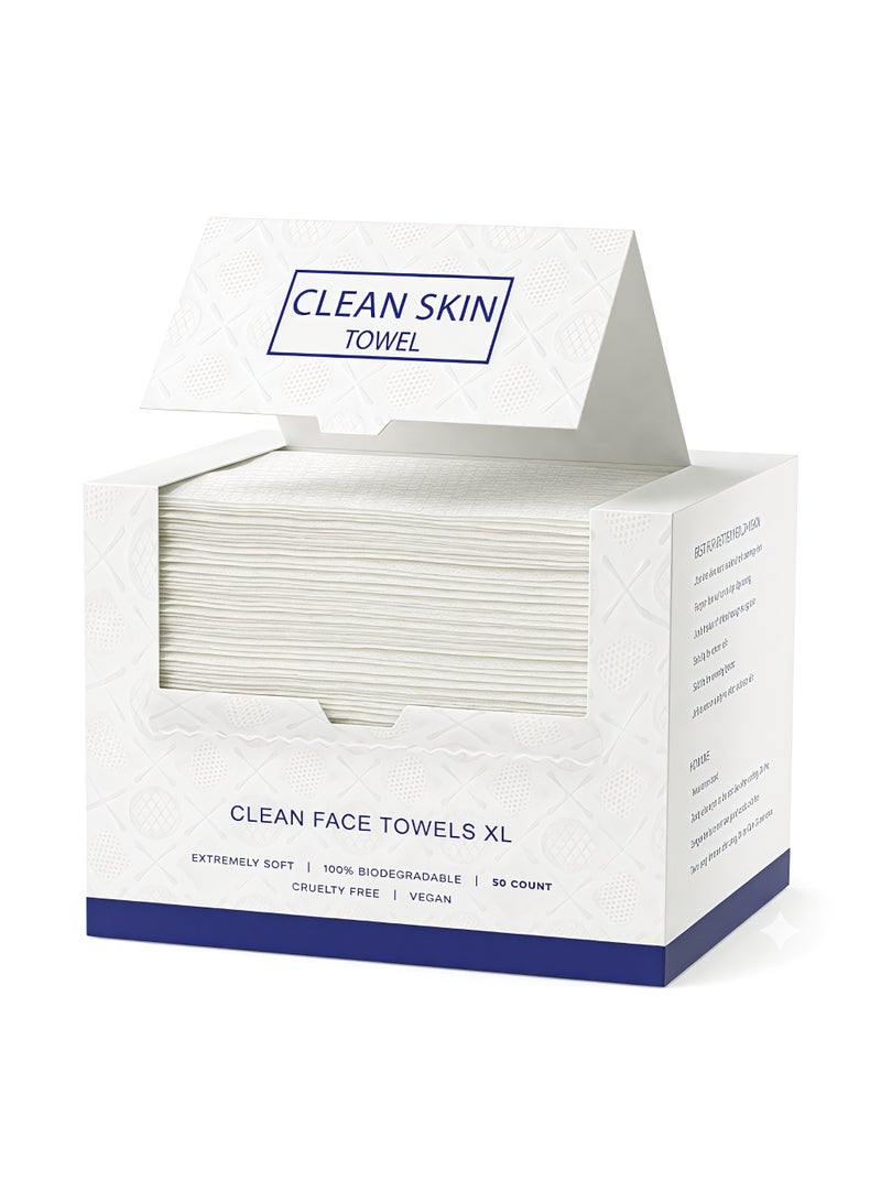 CLEAN SKIN TOWEL, Disposable Face Towels, Ultra Soft and Absorbent for Makeup Removal, Face Wipes for Cleansing & Daily Skincare, 100%Biodegradable,50 Pcs (1 Box) - Image 1