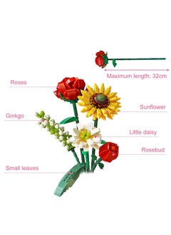 ULHYC ULHYC Mini Bricks Flower Bouquet Building Sets, 568Pcs Creative Blocks DIY Unique Flowers Home Decoration, Gift for Girls Kids Adults (Rose/Sunflower)  - Image 2