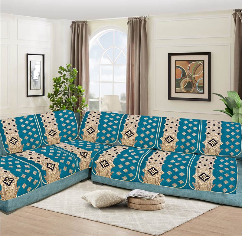 Dazzling DECOR L Shape Velvet Sofa Cover Set for Living Room - Weaved Sofa Back Slip Covers Panels 3 and 2 and 1 Seater Cover for Long Sofa Couch - Premium Stylish Slip Cover Protector, Aqua_101 - Image 5