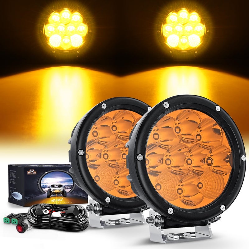 Nilight 5.7 Inch Amber LED Driving Light Round 50W Yellow Fog Spot Flood Combo Lights w/ 16AWG DT Connector Wiring Harness IP68 for Offroad ATV UTV Truck Tractor - Image 1