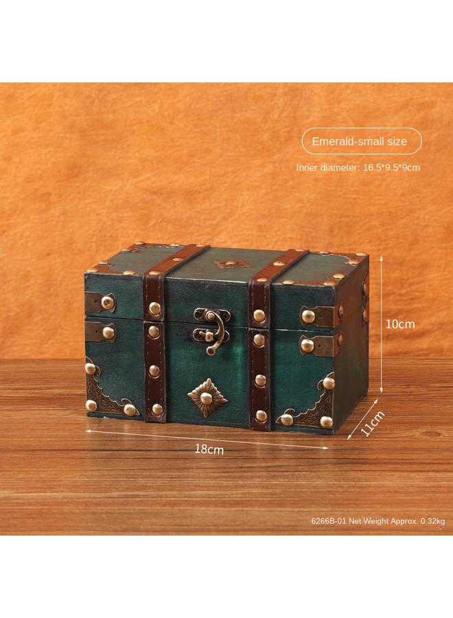 Bluejw European-style Retro Wooden Storage Box With Lock Chinese-style Antique Emerald Square Jewelry Box Photography Props Treasure Box - Image 1