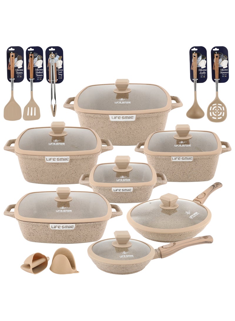 Life Smile Granite Nonstick Cookware Set with Lids – Multi-Layer Granite Coating, Induction Compatible Aluminium Pots & Pans - Image 1
