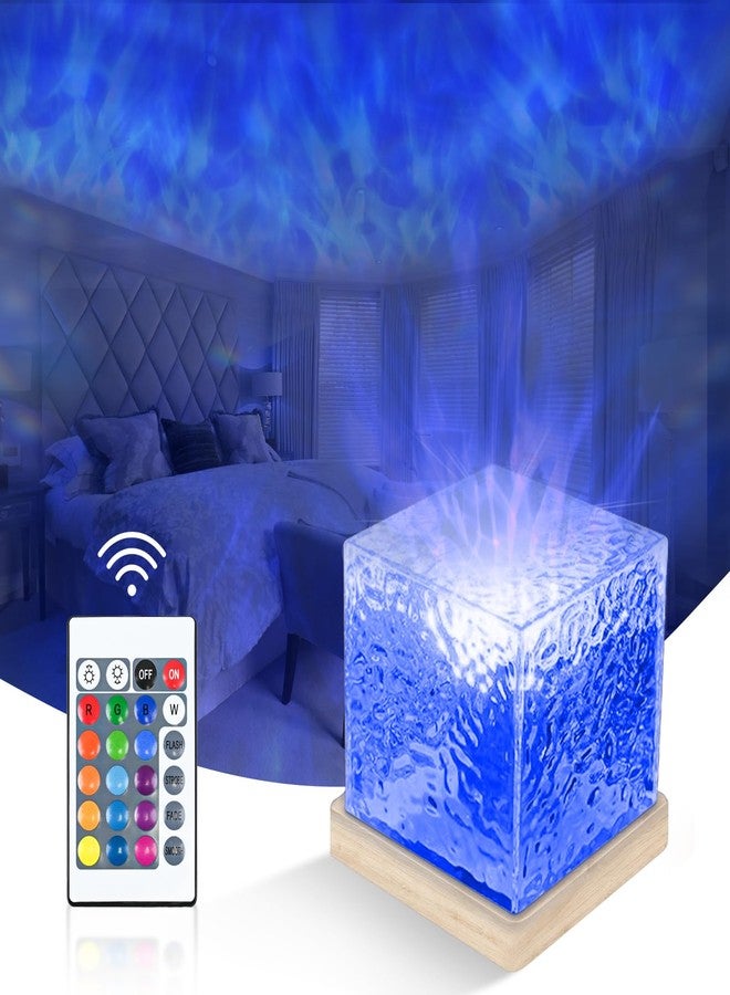 MEINV Northern Lights Ocean Wave Table Lamp Projector, 16 Colors Dynamic Rotating Underwater Wave Lights, Cube Aurora Glow Projector Night Light with Remote Control for Bedroom Bed Kids Adults Baby Room - Image 1