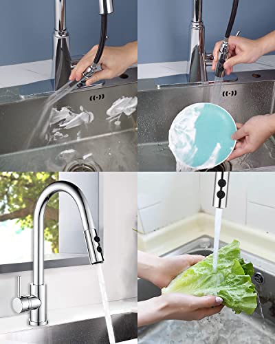 Hibbent Pull Out Sink Sprayer, 2 Function Kitchen Faucet Head, Bathroom Pull Down Spray Head with G1/2 or 13/16 Inch Male Connector, Chrome - Image 4