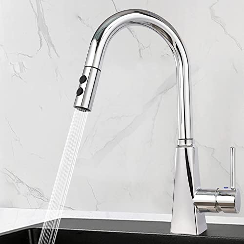 Hibbent Pull Out Sink Sprayer, 2 Function Kitchen Faucet Head, Bathroom Pull Down Spray Head with G1/2 or 13/16 Inch Male Connector, Chrome - Image 5