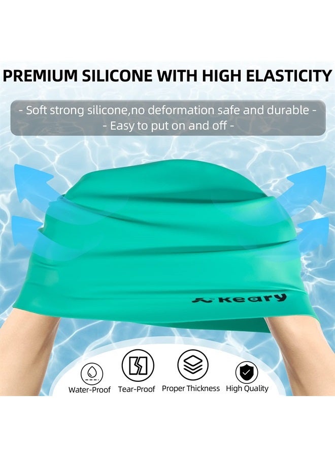 Keary Extra Large Swim Cap for Braids and Dreadlocks Afro Hair Long Hair, Waterproof Silicone Cover Ear Bath Pool Shower Swimming Cap for Women Men Youth Adult Kids Girls to Keep Hair Dry, Green - Image 2