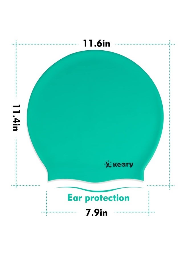 Keary Extra Large Swim Cap for Braids and Dreadlocks Afro Hair Long Hair, Waterproof Silicone Cover Ear Bath Pool Shower Swimming Cap for Women Men Youth Adult Kids Girls to Keep Hair Dry, Green - Image 1
