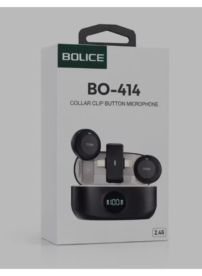 Bolice BO-414 Wireless Collar Clip Button Microphone – 2.4G Dual Transmitter with Charging Case & Lightning Receiver for iPhone/iPad - Image 2