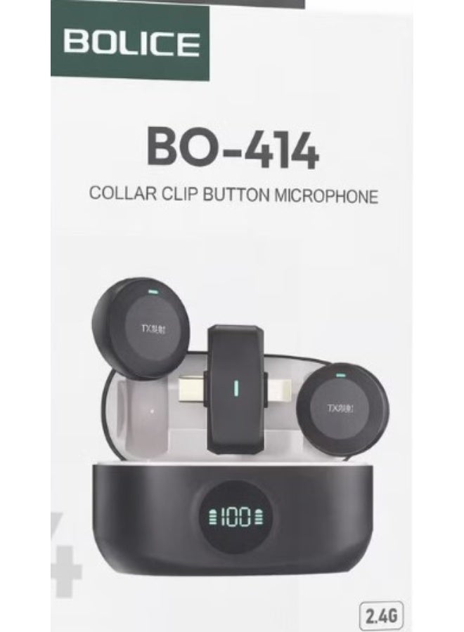 Bolice BO-414 Wireless Collar Clip Button Microphone – 2.4G Dual Transmitter with Charging Case & Lightning Receiver for iPhone/iPad - Image 1