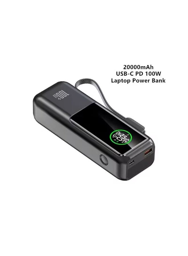 بلجن شاحن متنقل باوربانك BLUGGENN بسعة 20,000mAh وشحن سريع 100W – منفذين USB-C، كابل مدمج وقابل للسحب، شحن 3 أجهزة في وقت واحد، ضمان 12 شهر - Image 2