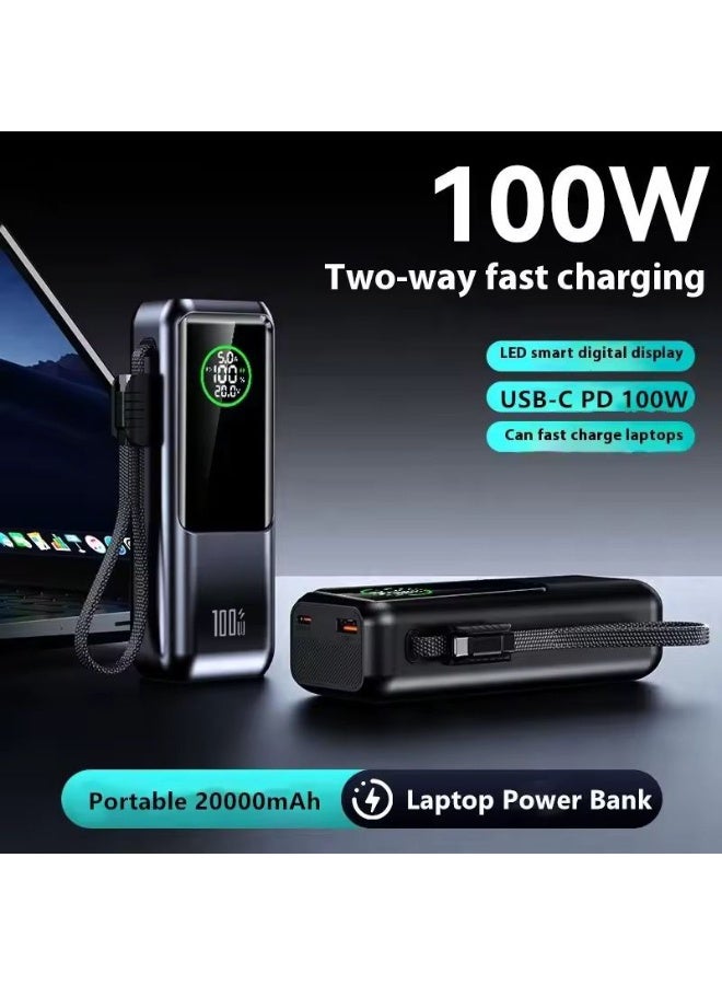 بلجن شاحن متنقل باوربانك BLUGGENN بسعة 20,000mAh وشحن سريع 100W – منفذين USB-C، كابل مدمج وقابل للسحب، شحن 3 أجهزة في وقت واحد، ضمان 12 شهر - Image 3