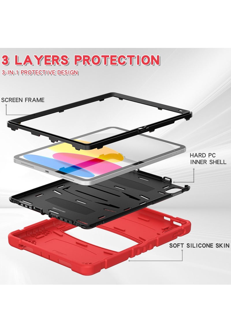 GULFLINK Shockproof High Impact Protective Case Cover with Kickstand for ipad 10th 10.9 inch 2022（A2757/A2777）Red+Black - Image 4