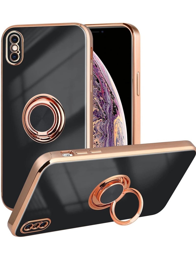 for iPhone Xs MAX Case, Slim Fit Protective Phone Case Cover with Ring Holder Kickstand Magnetic Car Mount Feature for iPhone Xs MAX 6.5 in - Blac