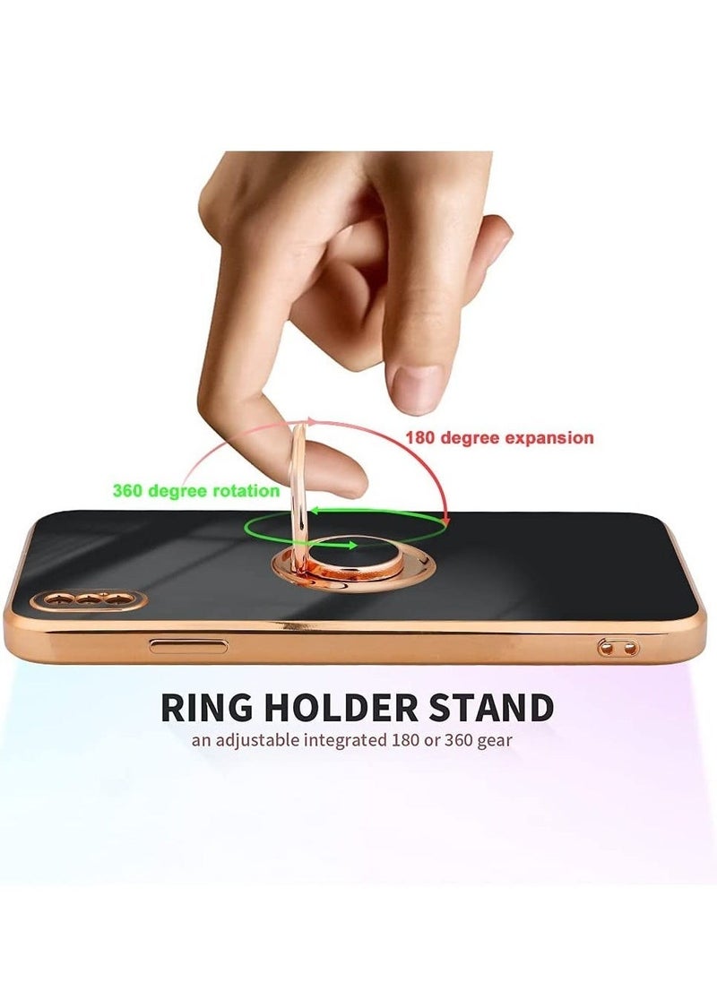 for iPhone Xs MAX Case, Slim Fit Protective Phone Case Cover with Ring Holder Kickstand Magnetic Car Mount Feature for iPhone Xs MAX 6.5 in - Blac