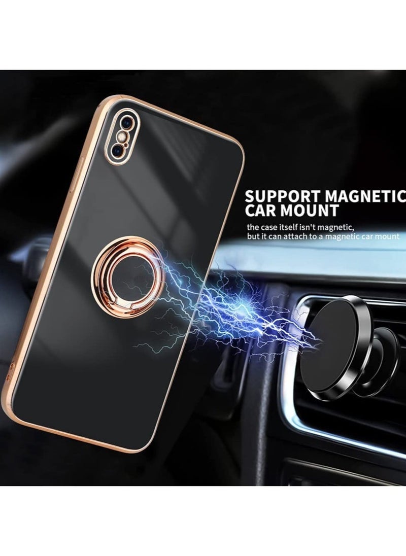 for iPhone Xs MAX Case, Slim Fit Protective Phone Case Cover with Ring Holder Kickstand Magnetic Car Mount Feature for iPhone Xs MAX 6.5 in - Blac