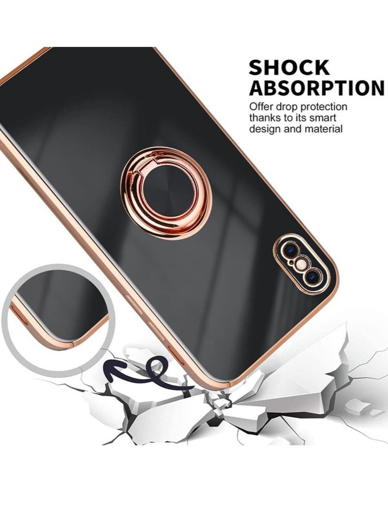 for iPhone Xs MAX Case, Slim Fit Protective Phone Case Cover with Ring Holder Kickstand Magnetic Car Mount Feature for iPhone Xs MAX 6.5 in - Blac
