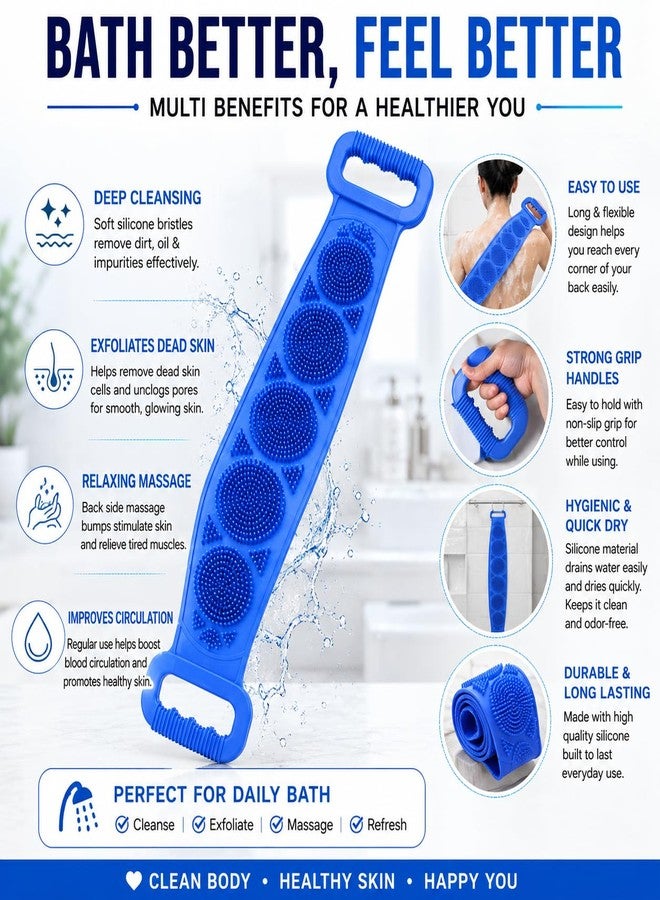 HINOX® Silicone Body Back Scrubber Belt for Bath | Soft Exfoliating Silicone Bath Belt for Back Cleaning & Shower Use | Waterproof Reusable Body Scrubber Strap | Flexible Bath Scrubber | Multicolor (2 Piece) - Image 5