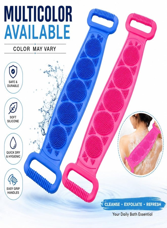 HINOX® Silicone Body Back Scrubber Belt for Bath | Soft Exfoliating Silicone Bath Belt for Back Cleaning & Shower Use | Waterproof Reusable Body Scrubber Strap | Flexible Bath Scrubber | Multicolor (2 Piece) - Image 2