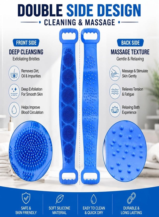 HINOX® Silicone Body Back Scrubber Belt for Bath | Soft Exfoliating Silicone Bath Belt for Back Cleaning & Shower Use | Waterproof Reusable Body Scrubber Strap | Flexible Bath Scrubber | Multicolor (2 Piece) - Image 4
