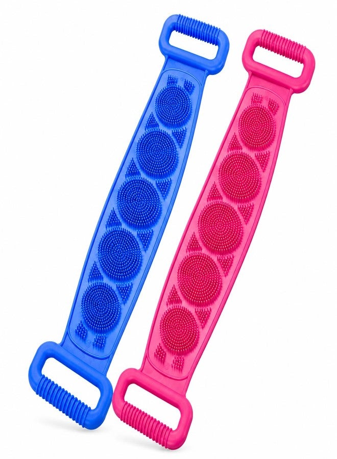HINOX® Silicone Body Back Scrubber Belt for Bath | Soft Exfoliating Silicone Bath Belt for Back Cleaning & Shower Use | Waterproof Reusable Body Scrubber Strap | Flexible Bath Scrubber | Multicolor (2 Piece) - Image 1