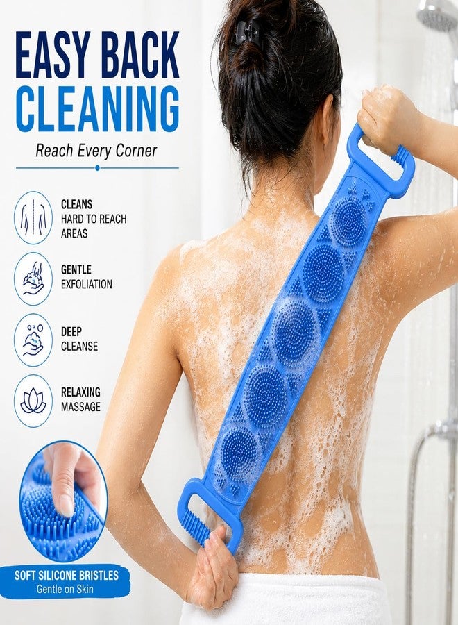 HINOX® Silicone Body Back Scrubber Belt for Bath | Soft Exfoliating Silicone Bath Belt for Back Cleaning & Shower Use | Waterproof Reusable Body Scrubber Strap | Flexible Bath Scrubber | Multicolor (2 Piece) - Image 3