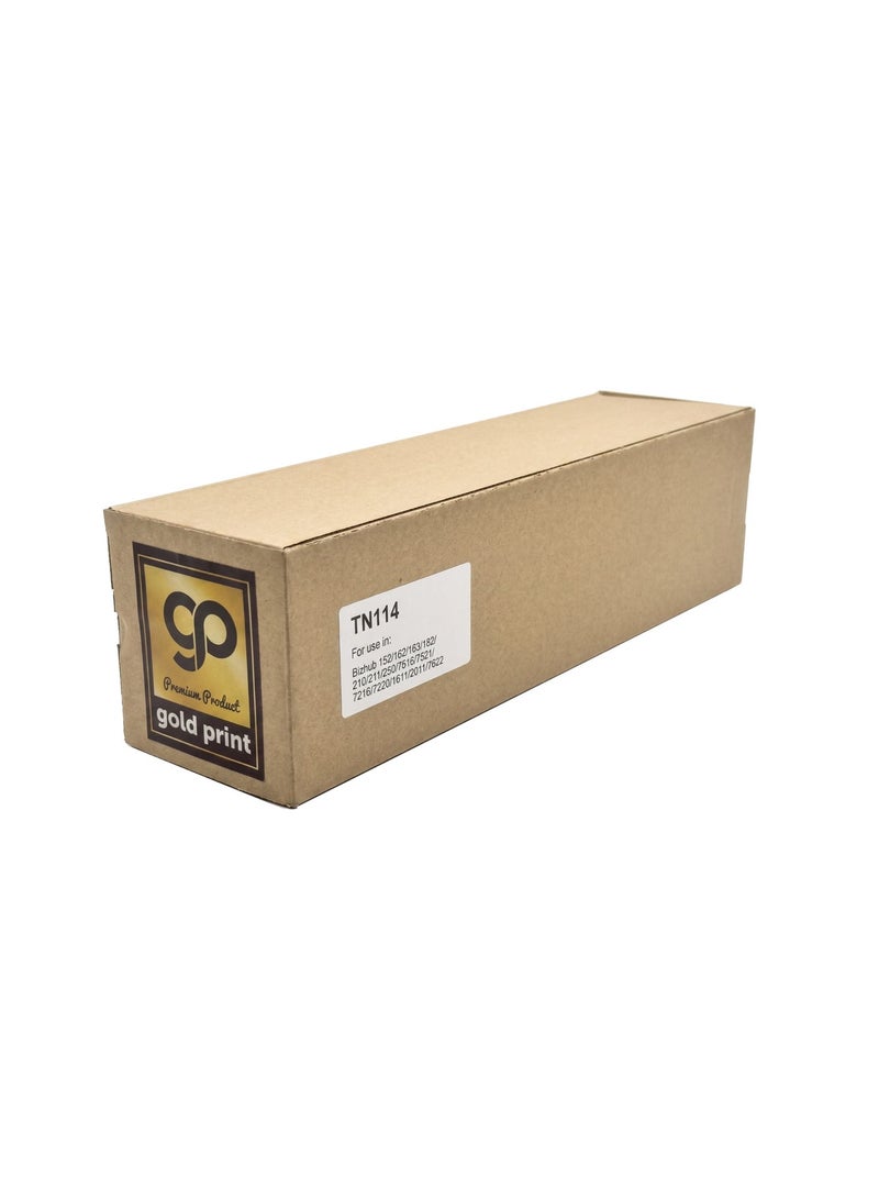 طباعة الذهب Gold Print Premium Toner TN114 Black KONICA For Use With: KONICA  Bizhub 152, 162, 163, 183, 210, 211, 220, 7516, 7521,  7216, 7220, 1611, 2011, 7622, Refined toner is infinitely close to original toner to achieve high black printing . Konica - Image 1