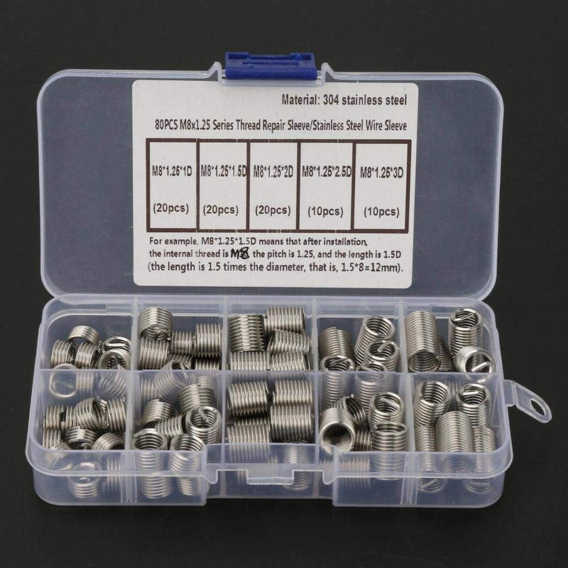 Hilitand 80Pcs M8x1.25 Threaded Inserts Stainless Steel Spiral Helical Thread Insertion Kit - Image 5
