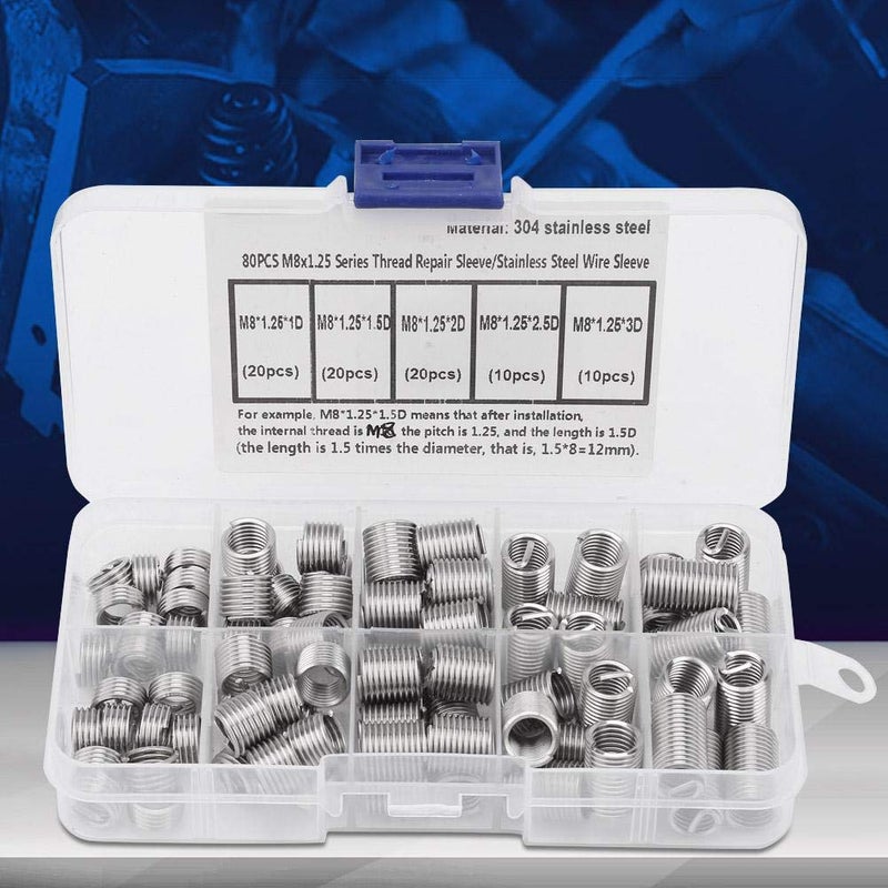 Hilitand 80Pcs M8x1.25 Threaded Inserts Stainless Steel Spiral Helical Thread Insertion Kit - Image 4