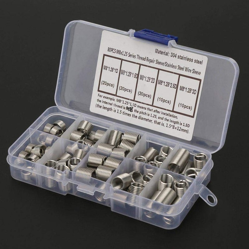 Hilitand 80Pcs M8x1.25 Threaded Inserts Stainless Steel Spiral Helical Thread Insertion Kit - Image 2