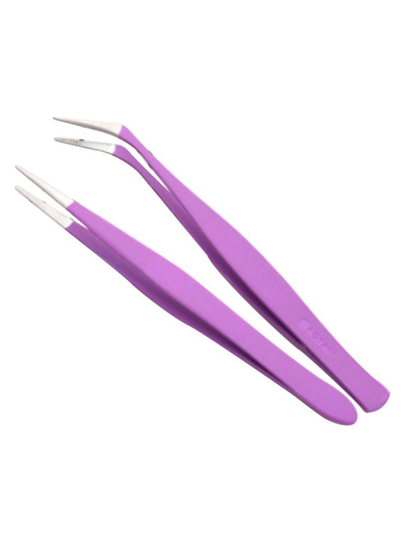 NIBEMINENT 2-Piece Eyebrow Eyelash Implements Tweezer Set Purple - Image 1