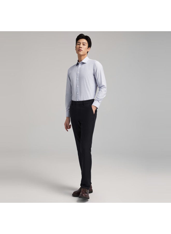 YOUNGOR Yagelor Men's Wrinkle-free Mulberry Silk Spring And Autumn Business Casual Commuting Plaid Long Sleeve Shirt Light Blue Size 45 - Image 1
