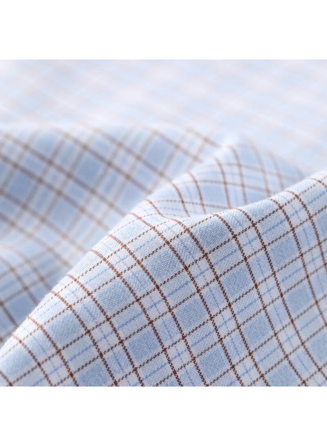 YOUNGOR Yagelor Men's Wrinkle-free Mulberry Silk Spring And Autumn Business Casual Commuting Plaid Long Sleeve Shirt Light Blue Size 45 - Image 5