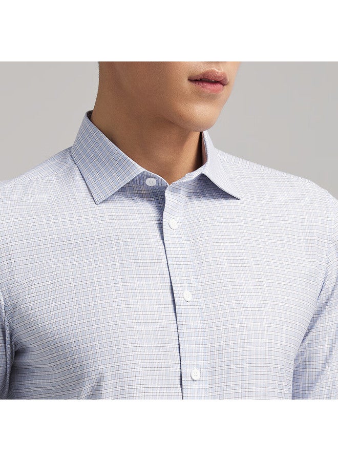 YOUNGOR Yagelor Men's Wrinkle-free Mulberry Silk Spring And Autumn Business Casual Commuting Plaid Long Sleeve Shirt Light Blue Size 45 - Image 3