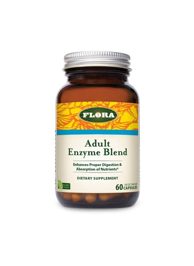 Flora Adult Enzyme Blend Aids In Digestion Enhances Digestion & Absorption Of Nutrients 60 Vegetarian Capsules  - Image 1