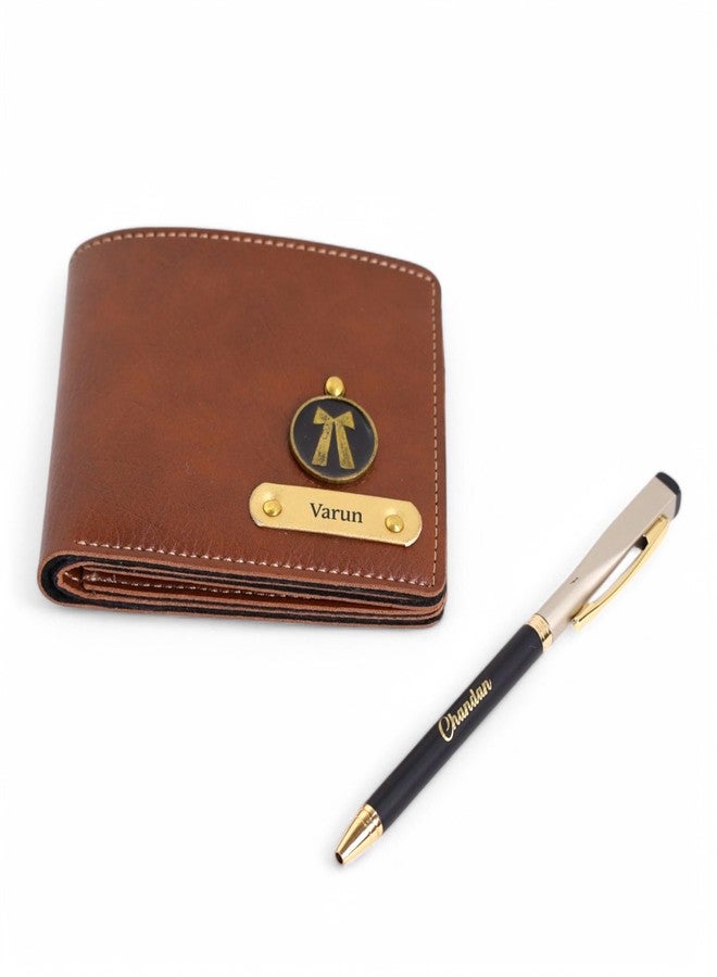 THE CUSTOMISED GIFT Set with Pesronalized Leather Wallet, Keychain, and Pen, 3-Piece Premium Box Set (TAN) - Image 1